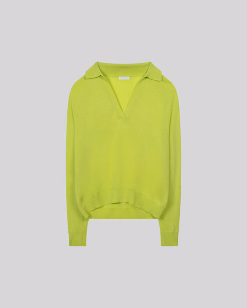 Pull Jaune Col Polo Manches Longues en Cachemire - MAJESTIC FILATURES