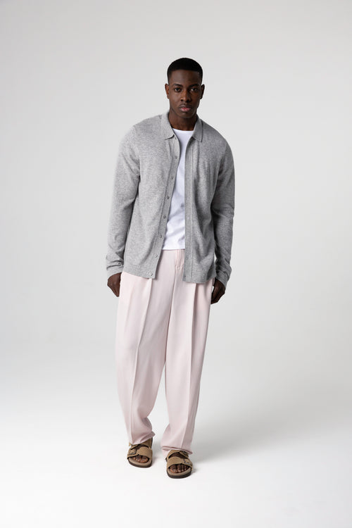 Gilet Gris Col Chemise Manches Longues en Cachemire - MAJESTIC FILATURES