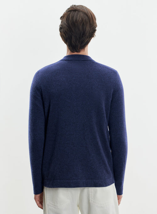 Strickjacke mit Hemdkragen und langen Ärmeln aus Kaschmir in Marineblau - MAJESTIC FILATURES