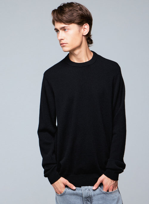 Pull Noir Col Rond Manches Longues en Cachemire - MAJESTIC FILATURES