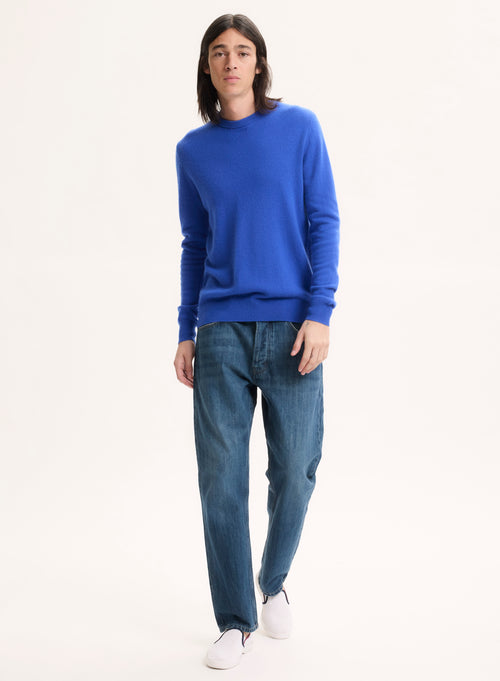 Blue round-neck long-sleeved cashmere sweater MEN Majestic
