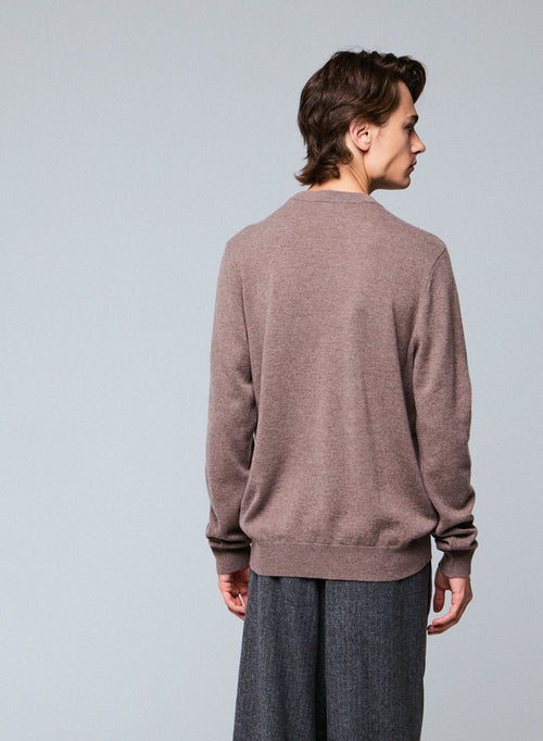 Pull Marron Col Rond Manches Longues en Cachemire - MAJESTIC FILATURES