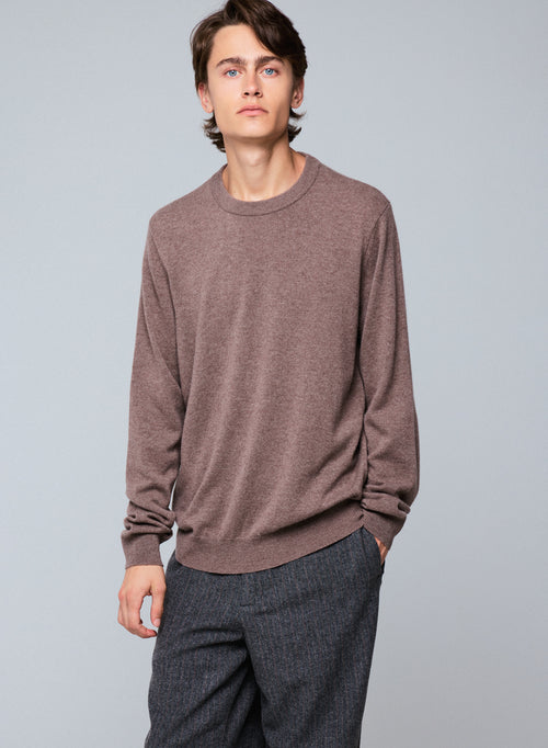 Pull Marron Col Rond Manches Longues en Cachemire - MAJESTIC FILATURES