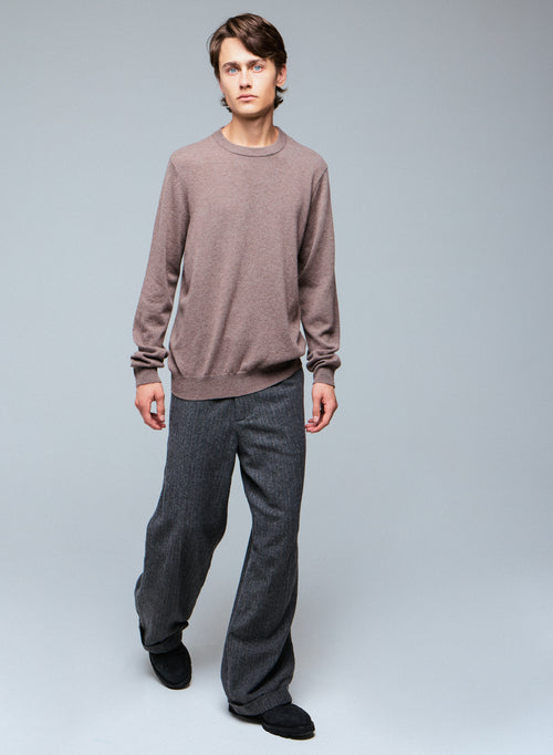 Pull Marron Col Rond Manches Longues en Cachemire - MAJESTIC FILATURES