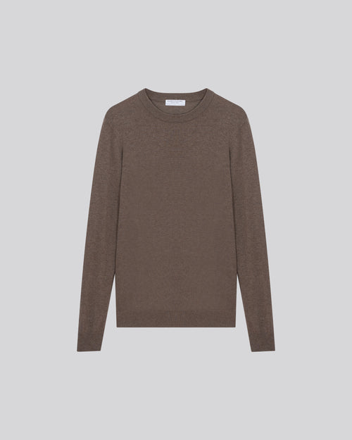 Pull Marron Col Rond Manches Longues en Cachemire - MAJESTIC FILATURES