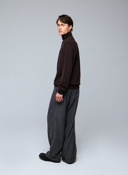 Pull Marron Col Roulé Manches Longues en Cachemire - MAJESTIC FILATURES