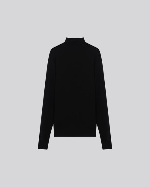 Pull Noir Col Roulé Manches Longues en Cachemire - MAJESTIC FILATURES
