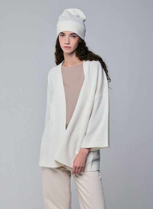 Gilet Blanc Col Châle Manches Longues en Laine merinos - MAJESTIC FILATURES