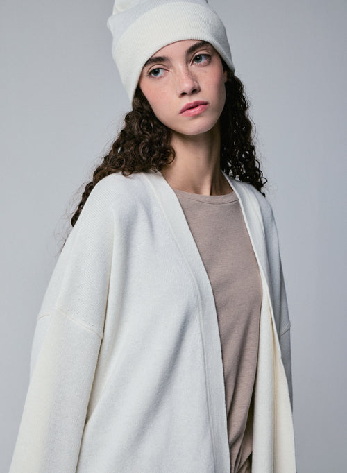 Gilet Blanc Col Châle Manches Longues en Laine merinos - MAJESTIC FILATURES