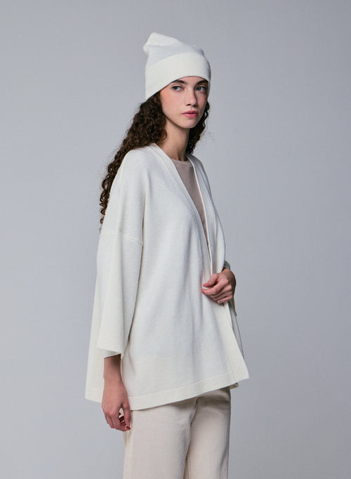 Gilet Blanc Col Châle Manches Longues en Laine merinos FEMME