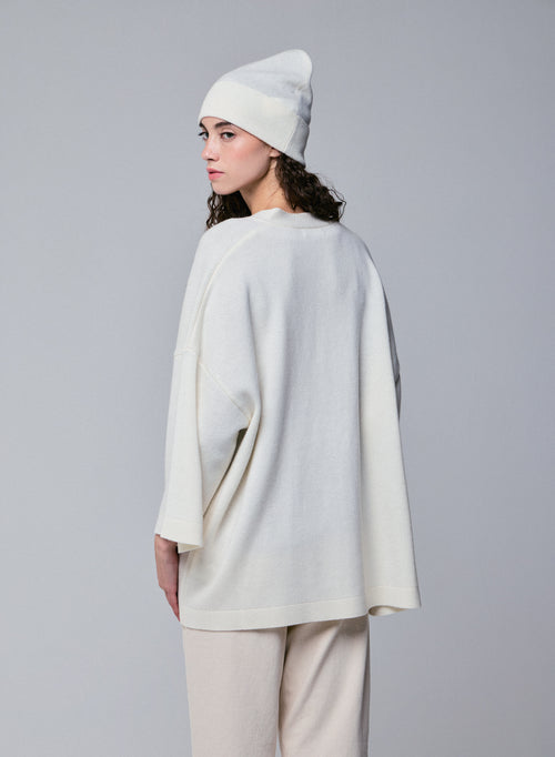 Gilet Blanc Col Châle Manches Longues en Laine merinos - MAJESTIC FILATURES