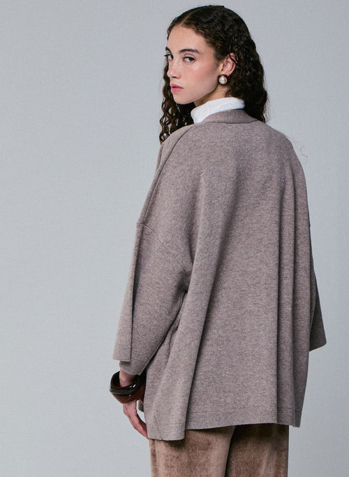 Beige Strickjacke mit langärmeligem Schalkragen aus Merinowolle - MAJESTIC FILATURES