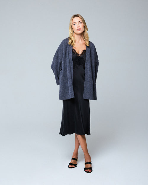 Cárdigan gris con cuello chal de manga larga en lana merino - MAJESTIC FILATURES