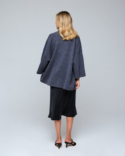 Cárdigan gris con cuello chal de manga larga en lana merino - MAJESTIC FILATURES