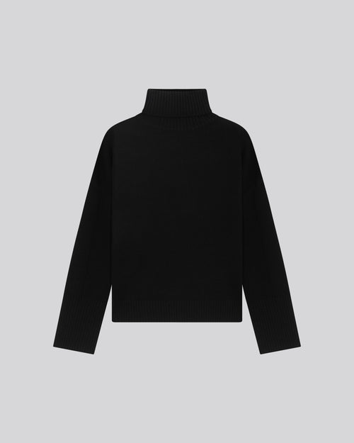 Jersey de cuello alto de manga larga negro en lana merino - MAJESTIC FILATURES