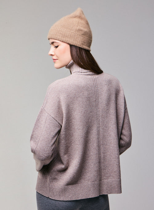 Beige Turtleneck Long Sleeve Sweater in Merino Wool - MAJESTIC FILATURES