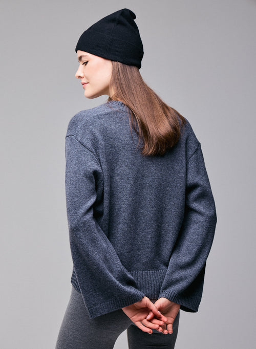 Pull Gris Col V Manches Longues en Laine merinos - MAJESTIC FILATURES