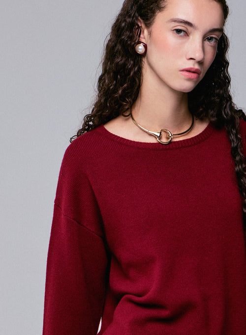 Pull Rouge Col Rond Manches Longues en Laine merinos - MAJESTIC FILATURES