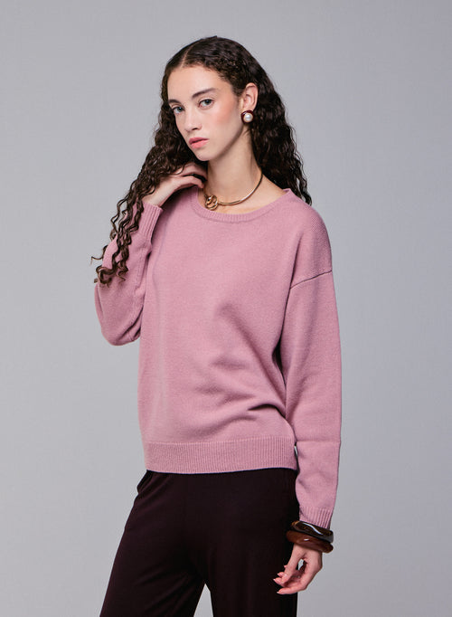 Pull Rose Col Rond Manches Longues en Laine merinos - MAJESTIC FILATURES