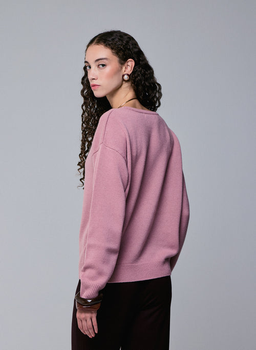 Pull Rose Col Rond Manches Longues en Laine merinos - MAJESTIC FILATURES