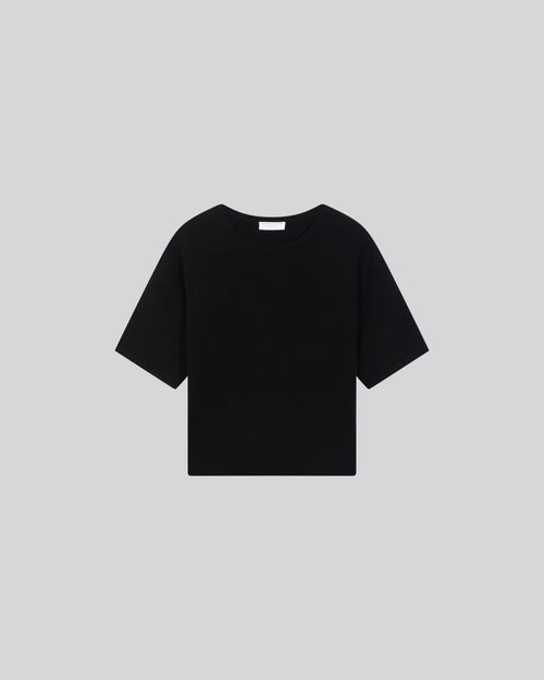 Pull Noir Col Rond Manches Courtes en Laine merinos FEMME