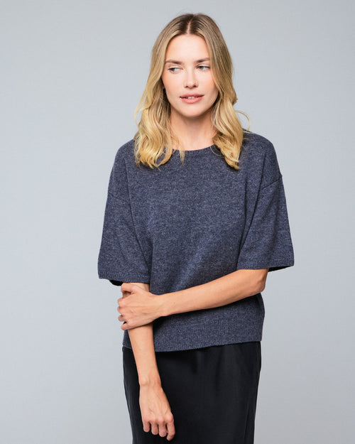 Pull Gris Col Rond Manches Courtes en Laine mérinos - MAJESTIC FILATURES