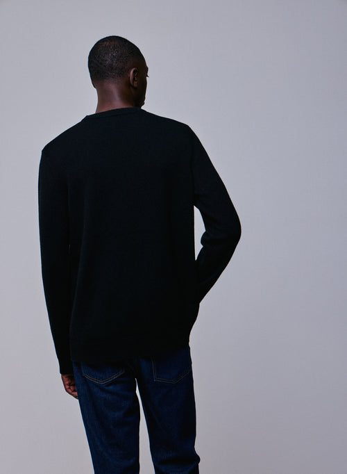 Suéter de lana merino de manga larga con cuello redondo negro - MAJESTIC FILATURES