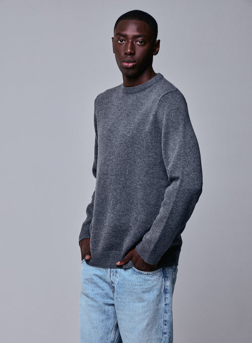 Pull Gris Col Rond Manches Longues en Laine merinos - MAJESTIC FILATURES