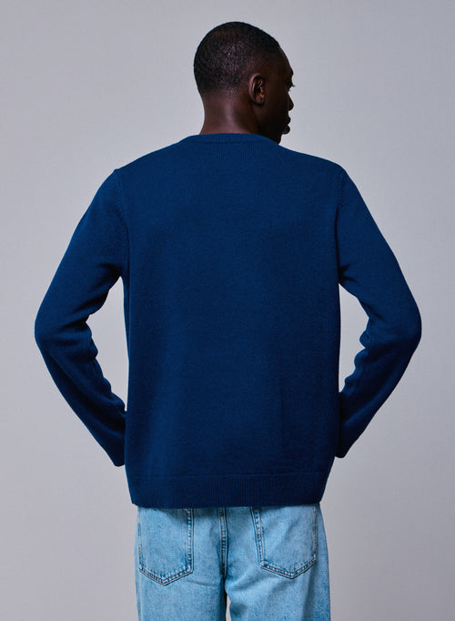 Pull Bleu Col Rond Manches Longues en Laine merinos - MAJESTIC FILATURES