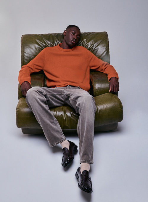 Jersey marrón de manga larga con cuello redondo en lana merino - MAJESTIC FILATURES