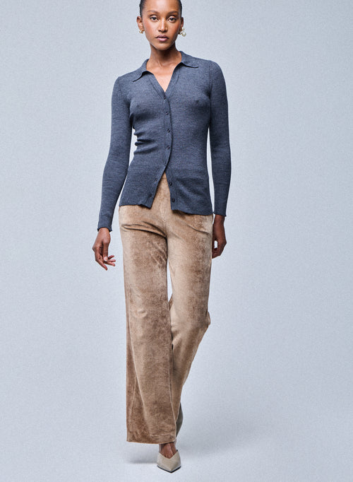 Jersey gris Camisa de manga larga de lana merino - MAJESTIC FILATURES