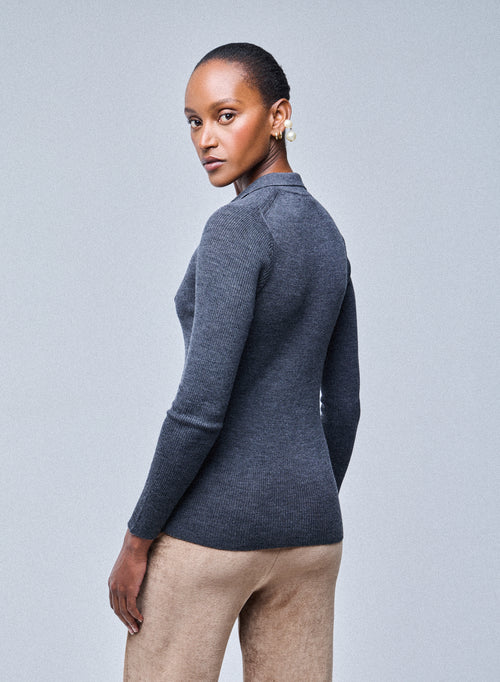 Jersey gris Camisa de manga larga de lana merino - MAJESTIC FILATURES