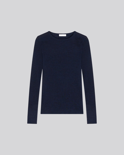 Pull Marine Col Rond Manches Longues en Laine merinos - MAJESTIC FILATURES