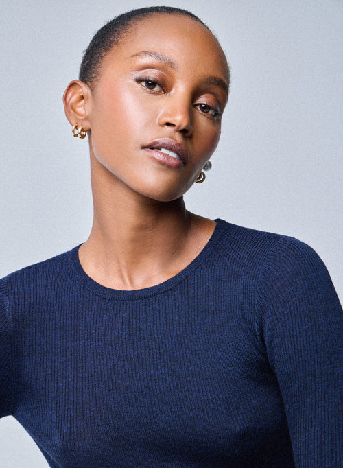 Pull Marine Col Rond Manches Longues en Laine merinos - MAJESTIC FILATURES