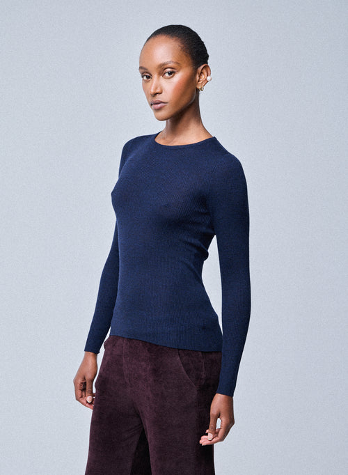 Pull Marine Col Rond Manches Longues en Laine merinos - MAJESTIC FILATURES
