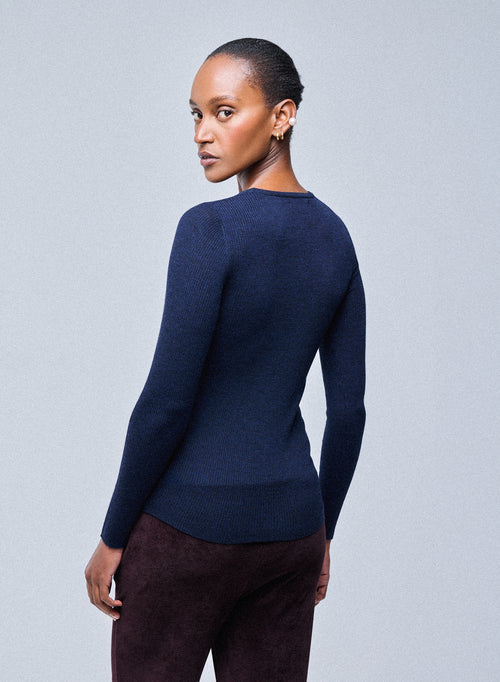 Pull Marine Col Rond Manches Longues en Laine merinos - MAJESTIC FILATURES