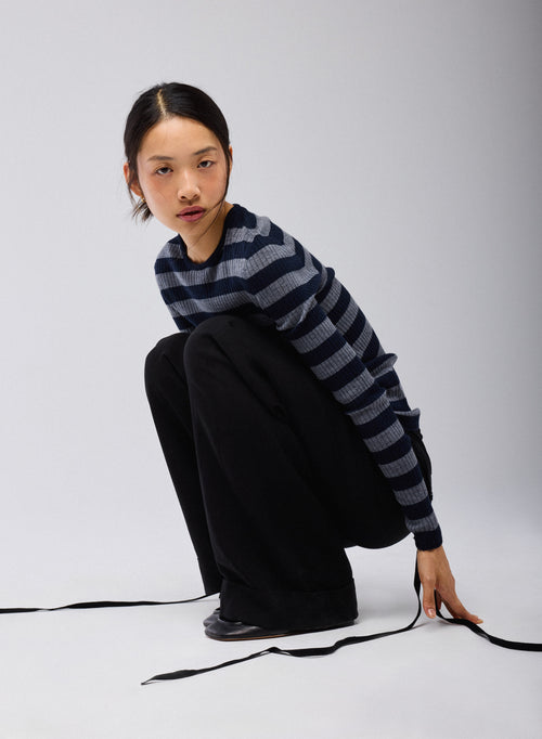 Pull Marine Col Rond Manches Longues en Laine merinos - MAJESTIC FILATURES