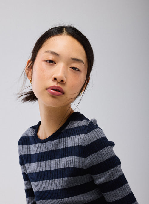 Pull Marine Col Rond Manches Longues en Laine merinos - MAJESTIC FILATURES