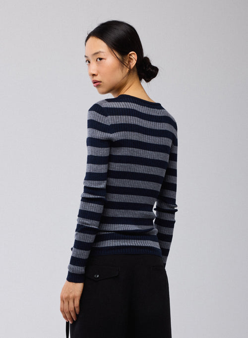 Pull Marine Col Rond Manches Longues en Laine merinos - MAJESTIC FILATURES