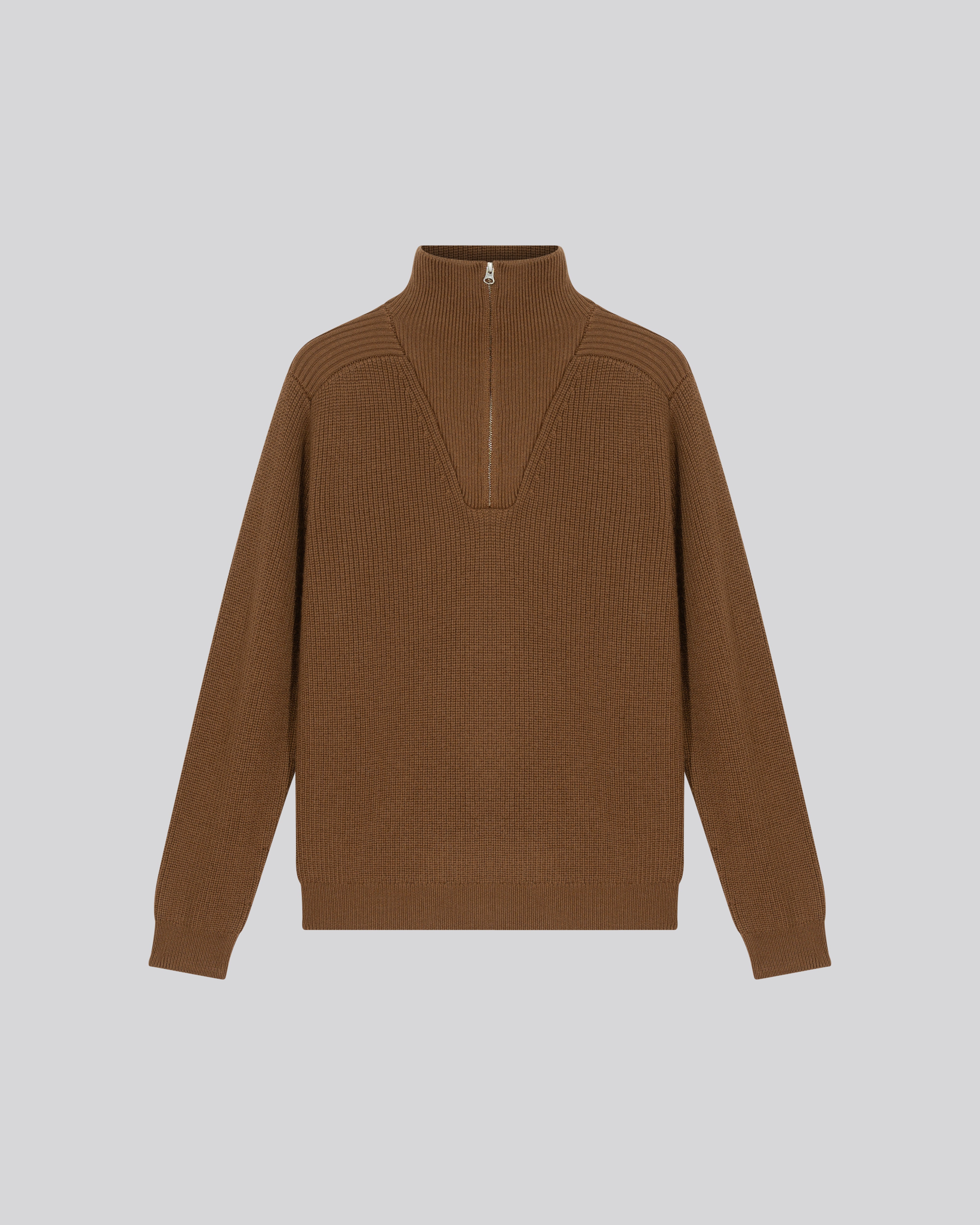 Jersey marrón con manga larga y cuello alto en lana merino HOMBRE