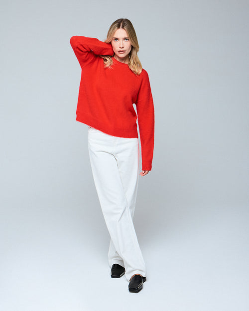 Orange round-neck sweater with long sleeves in wool / cashmere - MAJESTIC FILATURES