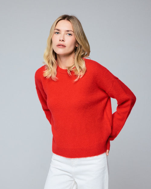 Pull Rouge Col Rond Manches Longues en Laine / Cachemire - MAJESTIC FILATURES