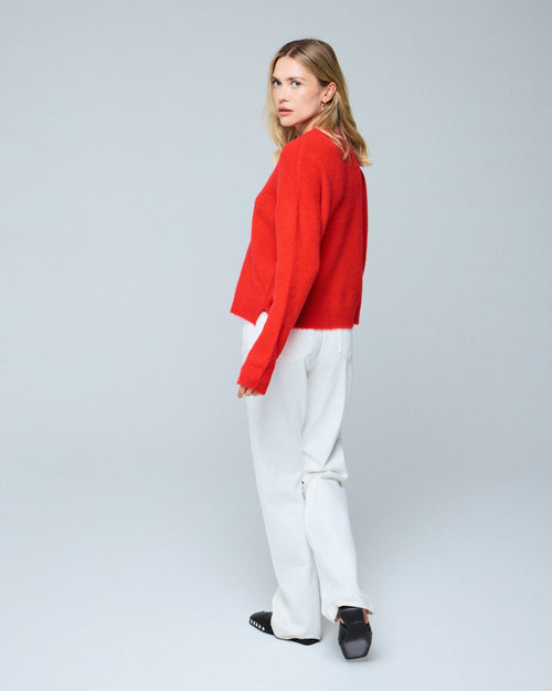 Orange round-neck sweater with long sleeves in wool / cashmere - MAJESTIC FILATURES