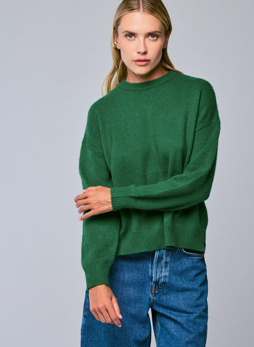 Green round neck sweater with long sleeves in wool / cashmere - MAJESTIC FILATURES