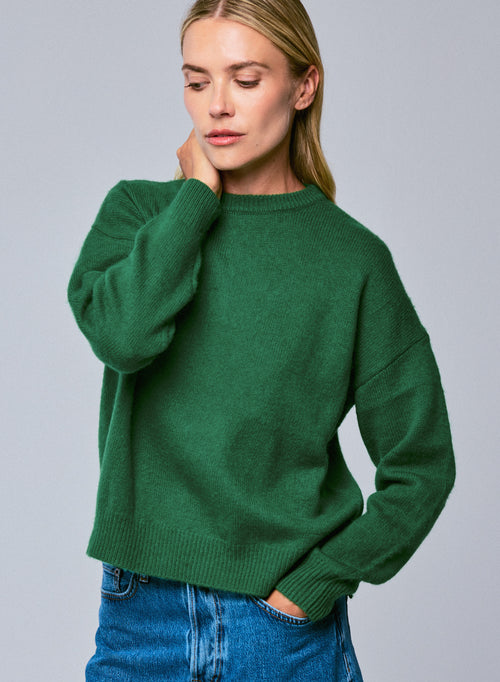 Pull Vert Col Rond Manches Longues en Laine / Cachemire - MAJESTIC FILATURES