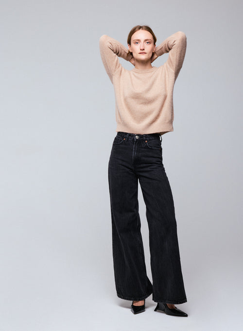 Pull Beige Col Rond Manches Longues en Laine / Cachemire - MAJESTIC FILATURES