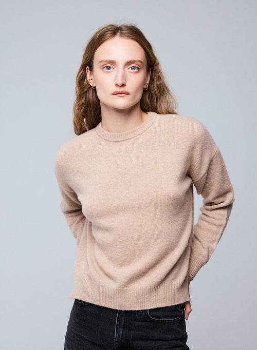 Pull Beige Col Rond Manches Longues en Laine / Cachemire - MAJESTIC FILATURES