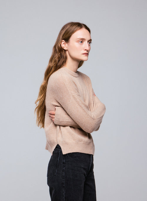 Pull Beige Col Rond Manches Longues en Laine / Cachemire - MAJESTIC FILATURES