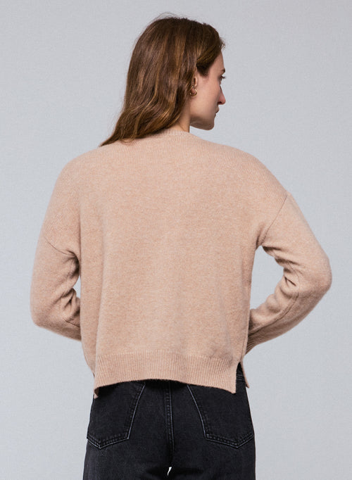 Pull Beige Col Rond Manches Longues en Laine / Cachemire - MAJESTIC FILATURES