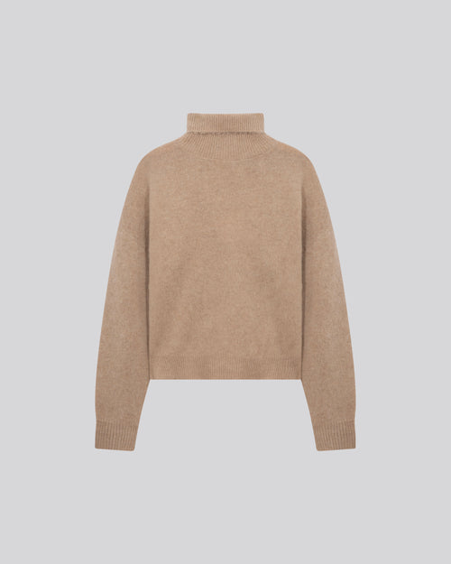 Beige long-sleeved turtleneck sweater in wool / cashmere - MAJESTIC FILATURES